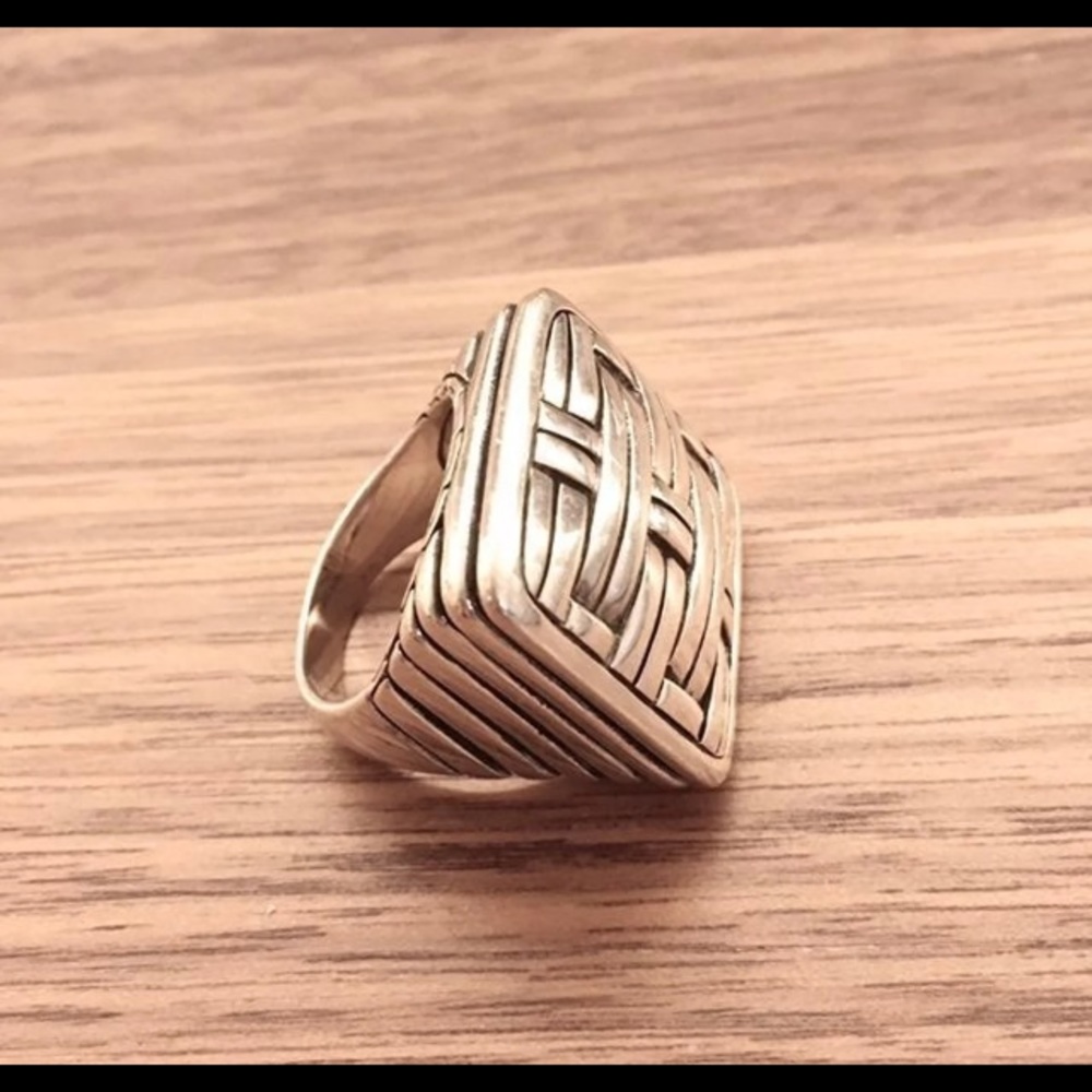 John Hardy Silver Woven Square Dome Ring